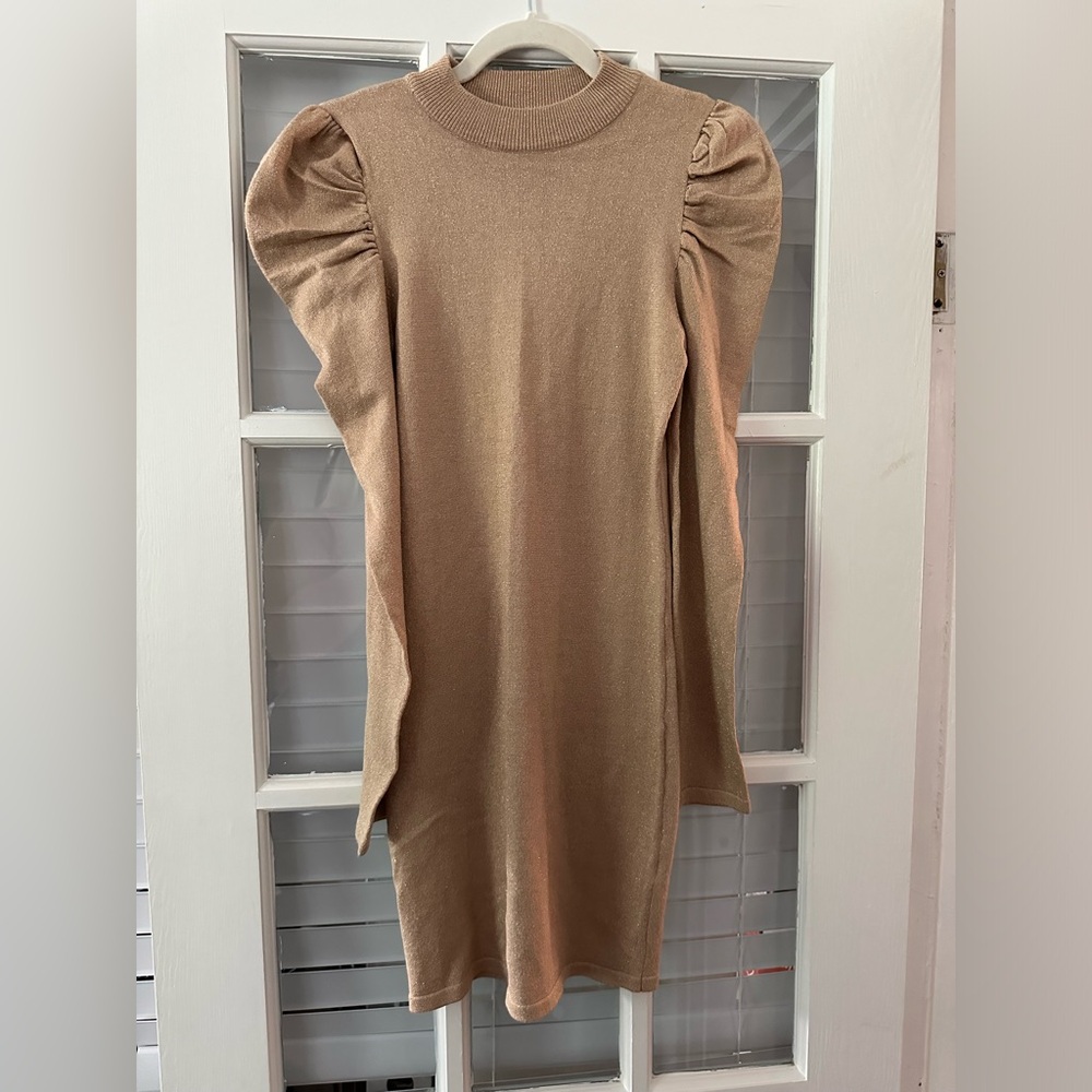 Love Always by FCT Women’s L Gold Shimmery Bodycon Knit Dress | SKU 0442